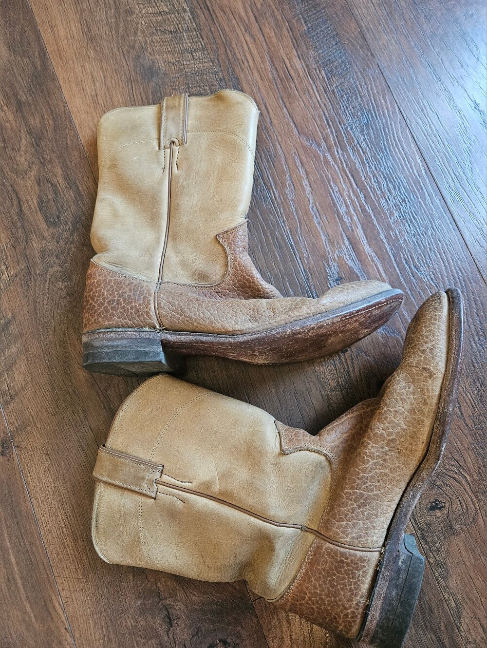 Men's Tan Leather Western Boots - Classic Cowboy Style 8D - Picture 4 of 8